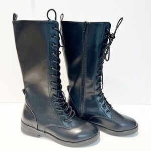 Zara black lace front tall leather girl boots. Size 2